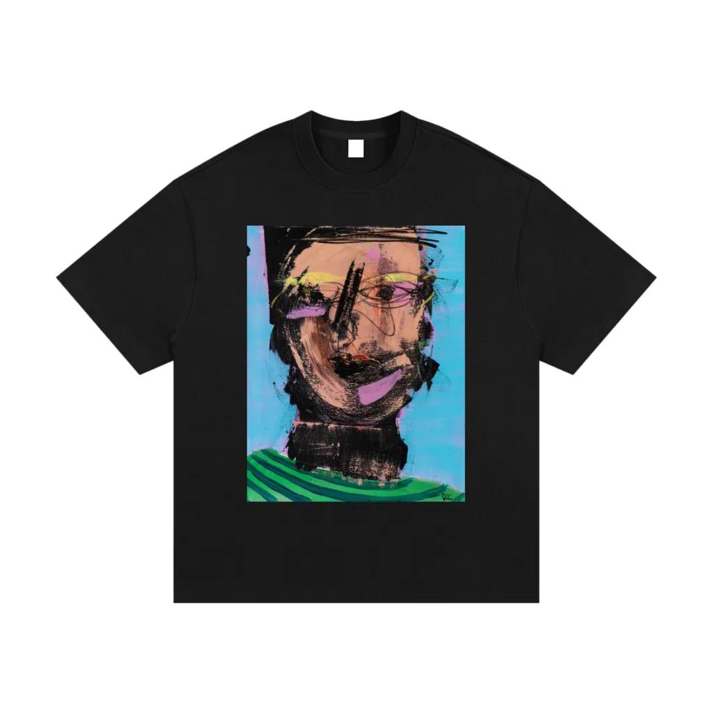 Tee-shirt noir The Real Real Artist avec une peinture portrait imprimée